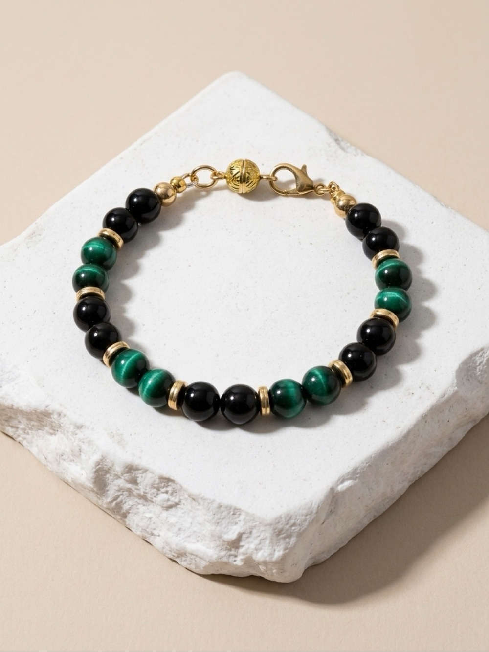 Unique Design of Handmade Gold, Black and Green Beaded Bracelet